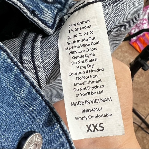 LULAROE Womens XXS Jaxon Denim Jean Jacket Colorful Aztec Embroidery Stretch - Picture 6 of 11